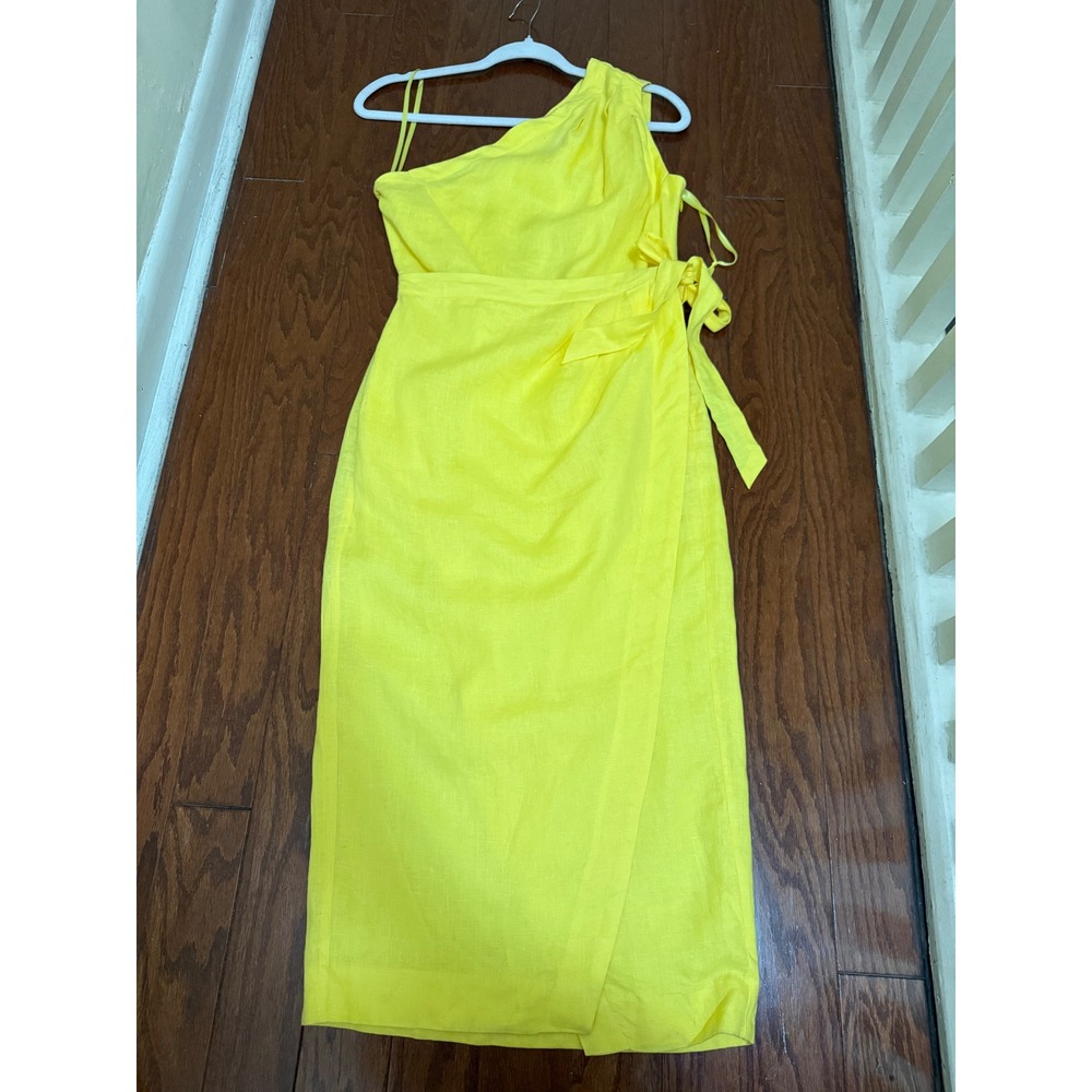 Anthropologie Kentucky Derby Wrap Midi Dress Yellow Linen Blend Size 8